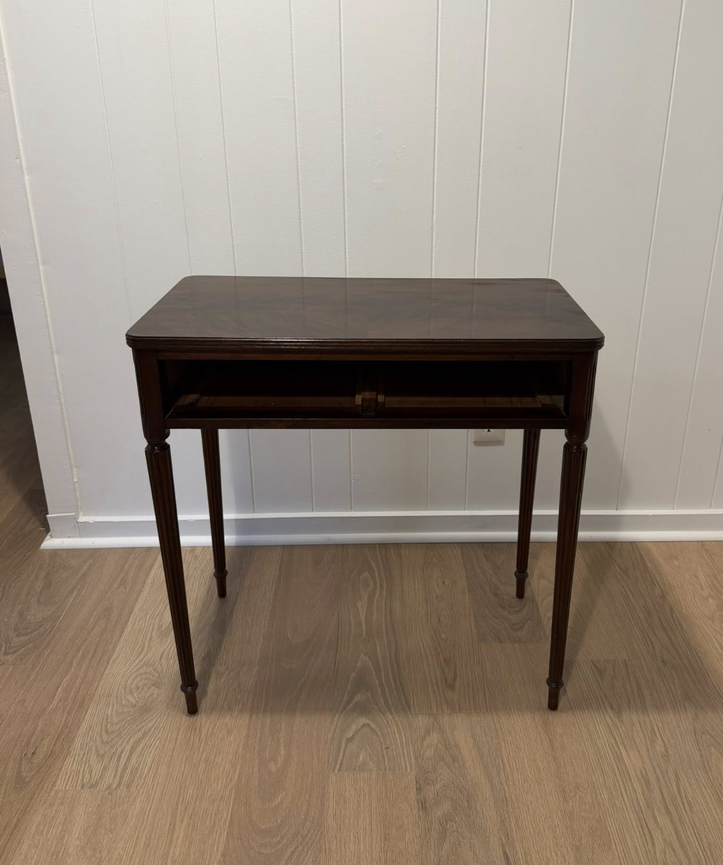 Refinished mahogany console table with fluted tapered legs